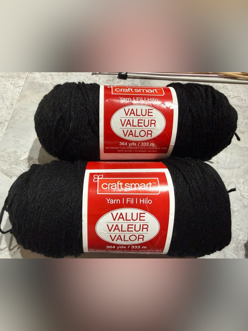 Lot of 2 Craft Smart Value Yarn Skeins – Medium 4 Worsted – Black – 364 Yds Each